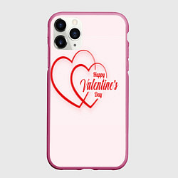 Чехол iPhone 11 Pro матовый С двумя линиями сердец, цвет: 3D-малиновый