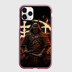 Чехол iPhone 11 Pro матовый Самурай и иероглифы, цвет: 3D-малиновый