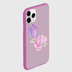 Чехол iPhone 11 Pro матовый Лайн арт рука и цветок, цвет: 3D-фиолетовый — фото 2