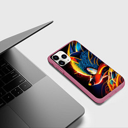 Чехол iPhone 11 Pro матовый Яркий неоновый соник, цвет: 3D-малиновый — фото 2