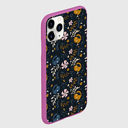 Чехол iPhone 11 Pro матовый Растительный паттерн с котиками, цвет: 3D-фиолетовый — фото 2