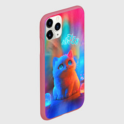 Чехол iPhone 11 Pro матовый Милый котенок - тай-дай, цвет: 3D-малиновый — фото 2