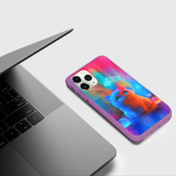 Чехол iPhone 11 Pro матовый Милый котенок - тай-дай, цвет: 3D-фиолетовый — фото 2