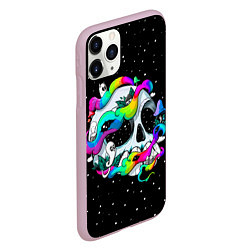 Чехол iPhone 11 Pro матовый Радужный череп, цвет: 3D-розовый — фото 2
