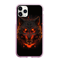 Чехол iPhone 11 Pro матовый Морда огненного волка, цвет: 3D-розовый