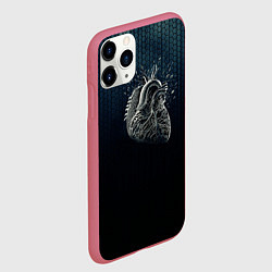 Чехол iPhone 11 Pro матовый Металлическое сердце, цвет: 3D-малиновый — фото 2