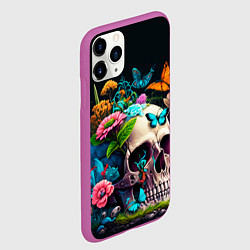 Чехол iPhone 11 Pro матовый Цветочный череп, цвет: 3D-фиолетовый — фото 2