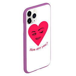 Чехол iPhone 11 Pro матовый Красное сердце с улыбкой девушки и приветствием, цвет: 3D-фиолетовый — фото 2