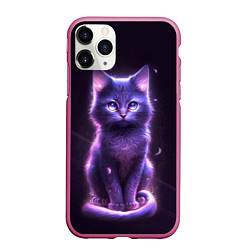 Чехол iPhone 11 Pro матовый Неоновый котик в лесу, цвет: 3D-малиновый