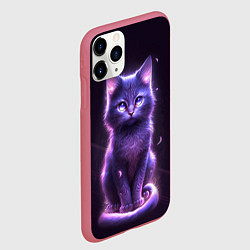 Чехол iPhone 11 Pro матовый Неоновый котик в лесу, цвет: 3D-малиновый — фото 2