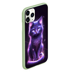 Чехол iPhone 11 Pro матовый Неоновый котик в лесу, цвет: 3D-салатовый — фото 2