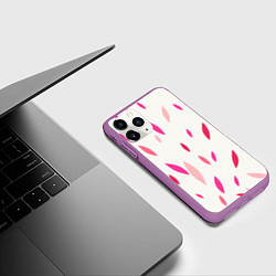 Чехол iPhone 11 Pro матовый Нежный светлый фон и листья в оттенках розового, цвет: 3D-фиолетовый — фото 2