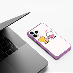 Чехол iPhone 11 Pro матовый Мишки с сердечками, цвет: 3D-фиолетовый — фото 2