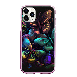 Чехол iPhone 11 Pro матовый Разные неоновые бабочки