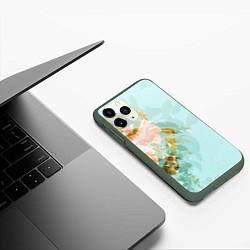 Чехол iPhone 11 Pro матовый Светло-синий цветочный паттерн, цвет: 3D-темно-зеленый — фото 2