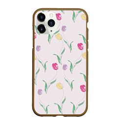 Чехол iPhone 11 Pro матовый Цветут тюльпаны, цвет: 3D-коричневый