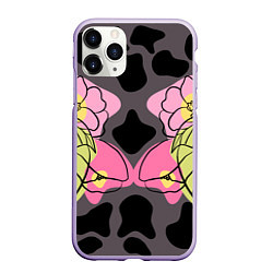 Чехол iPhone 11 Pro матовый Леопардовый принт и цветы