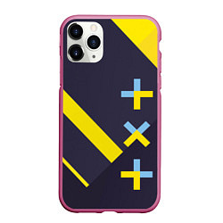 Чехол iPhone 11 Pro матовый TXT yellow geometry, цвет: 3D-малиновый