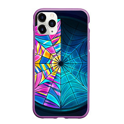 Чехол iPhone 11 Pro матовый Уэнсдей - окно ночной витраж - текстура зерна, цвет: 3D-фиолетовый
