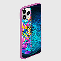 Чехол iPhone 11 Pro матовый Уэнсдей - окно ночной витраж - текстура зерна, цвет: 3D-фиолетовый — фото 2