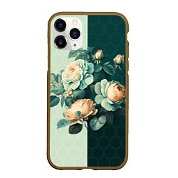 Чехол iPhone 11 Pro матовый Розы на зеленом фоне, цвет: 3D-коричневый