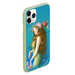 Чехол iPhone 11 Pro матовый Фэнтези девушка с розами, цвет: 3D-салатовый — фото 2