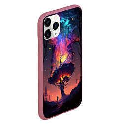 Чехол iPhone 11 Pro матовый Огненное дерево в звездном лесу, цвет: 3D-малиновый — фото 2