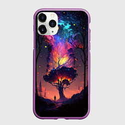 Чехол iPhone 11 Pro матовый Огненное дерево в звездном лесу, цвет: 3D-фиолетовый
