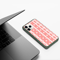 Чехол iPhone 11 Pro матовый Абстрактный красный ребристый паттерн, цвет: 3D-темно-зеленый — фото 2