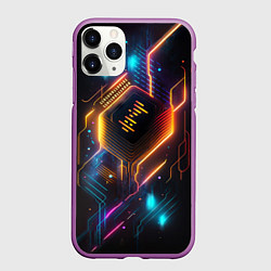 Чехол iPhone 11 Pro матовый Неоновая абстрактная электроцепь, цвет: 3D-фиолетовый