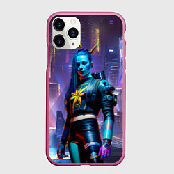 Чехол iPhone 11 Pro матовый Cyberpunk - brave girl - neural network