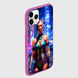 Чехол iPhone 11 Pro матовый Cyberpunk 2077 - neural network, цвет: 3D-фиолетовый — фото 2