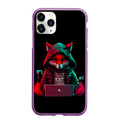 Чехол iPhone 11 Pro матовый Лис за ноутбуком от нейросети, цвет: 3D-фиолетовый