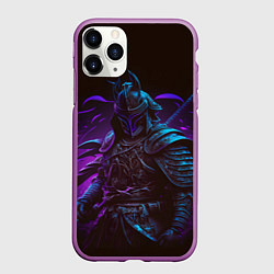 Чехол iPhone 11 Pro матовый Самурай в неоновом свете, цвет: 3D-фиолетовый