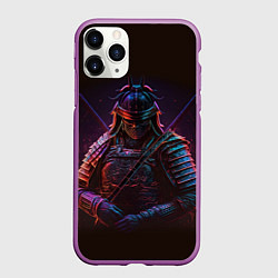 Чехол iPhone 11 Pro матовый Самурай - неоновые брызги, цвет: 3D-фиолетовый