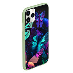 Чехол iPhone 11 Pro матовый Много неоновых бабочек, цвет: 3D-салатовый — фото 2