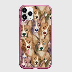 Чехол iPhone 11 Pro матовый Паттерн с корги, цвет: 3D-малиновый