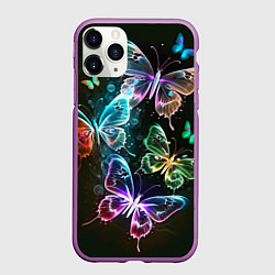 Чехол iPhone 11 Pro матовый Неоновые дикие бабочки