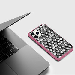 Чехол iPhone 11 Pro матовый Жестяные банки - вид сверху - паттерн, цвет: 3D-малиновый — фото 2