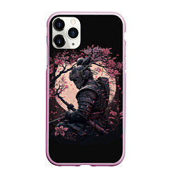 Чехол iPhone 11 Pro матовый Одинокий самурай среди цветущей сакуры, цвет: 3D-розовый