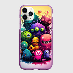 Чехол iPhone 11 Pro матовый Веселые монстры из краски, цвет: 3D-фиолетовый