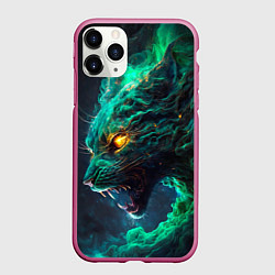 Чехол iPhone 11 Pro матовый Звездный зеленый кот, цвет: 3D-малиновый