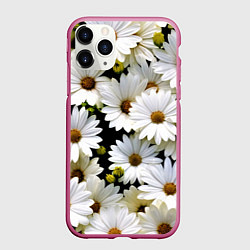 Чехол iPhone 11 Pro матовый Белые цветы ромашки - летний паттерн