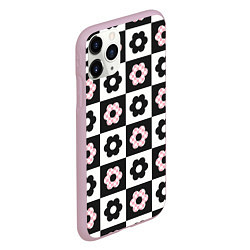 Чехол iPhone 11 Pro матовый Black flower checkers, цвет: 3D-розовый — фото 2
