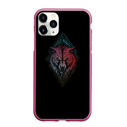 Чехол iPhone 11 Pro матовый Неоновый разноцветный волк