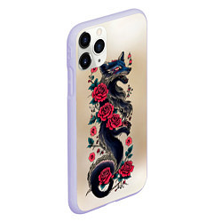 Чехол iPhone 11 Pro матовый Irezumi - татуировка лиса в розах, цвет: 3D-светло-сиреневый — фото 2