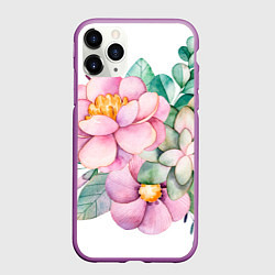 Чехол iPhone 11 Pro матовый Пастельные цветы - посередине