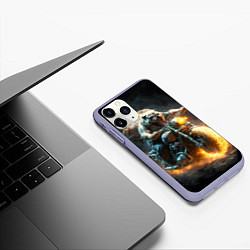 Чехол iPhone 11 Pro матовый Бульдог байкер на мотоцикле, цвет: 3D-светло-сиреневый — фото 2