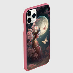 Чехол iPhone 11 Pro матовый Девушка в сакуре под луной, цвет: 3D-малиновый — фото 2