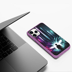 Чехол iPhone 11 Pro матовый Глитч арт космос, цвет: 3D-фиолетовый — фото 2